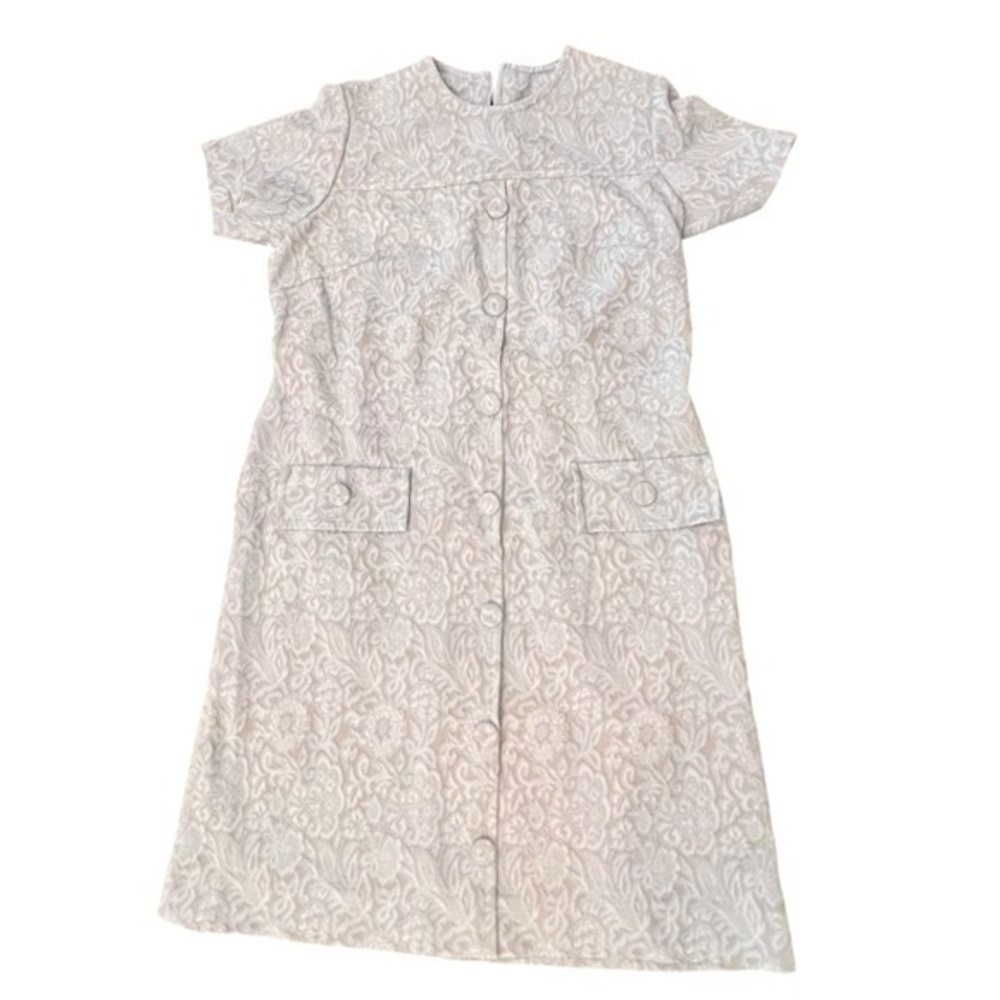 Vintage‎ 1960s Mod Sheath GoGo Dress Size Large Textured Floral Tiffany Blue EUC